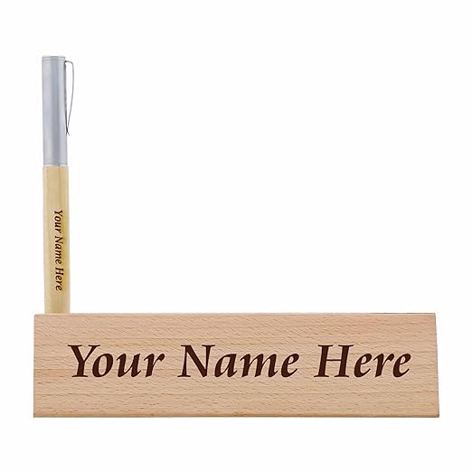 Gifteeng Personalised Desk Name Plate with Wooden Pen