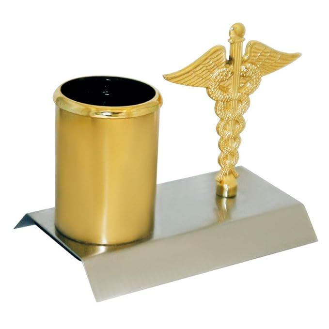Name Personalized Stainless Steel Pen & Pencil Holder Stand With Golden Metal Doctor Logo & Storage, Best For Gift (Pack Of 1)