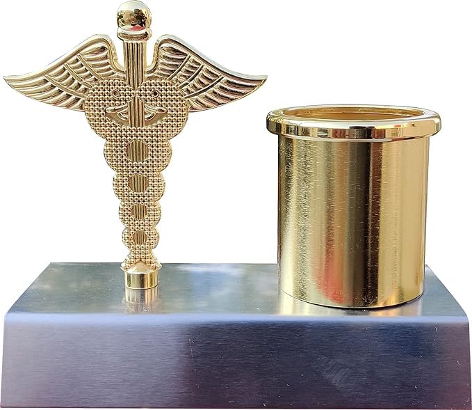 Name Personalized Stainless Steel Pen & Pencil Holder Stand With Golden Metal Doctor Logo & Storage, Best For Gift (Pack Of 1)