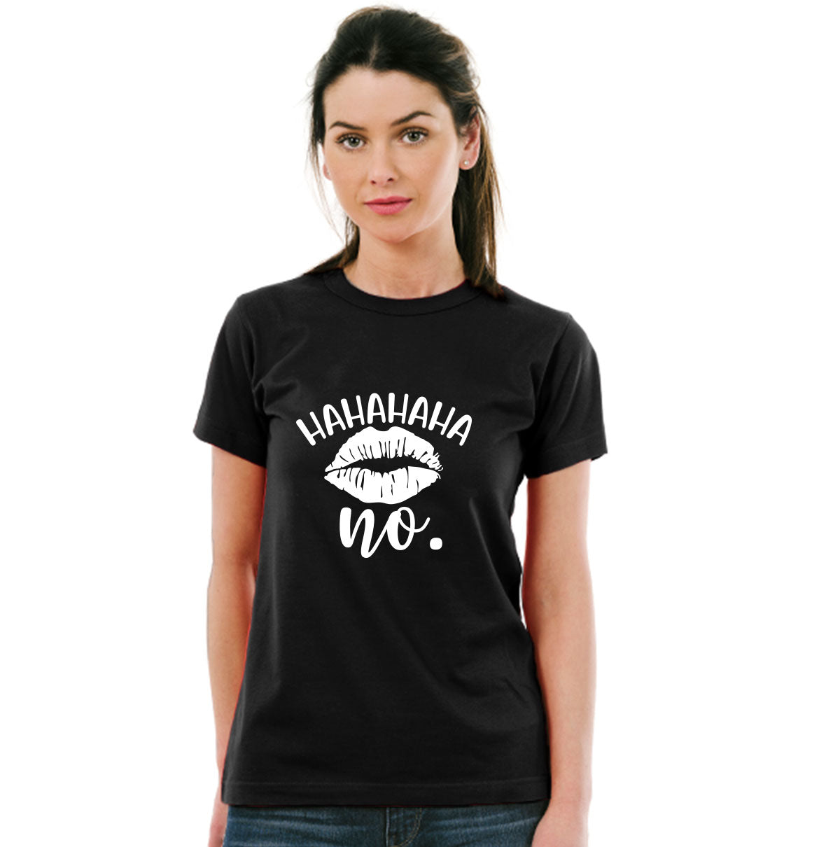 hahaha No Pure Cotton Women Round Neck Tshirt