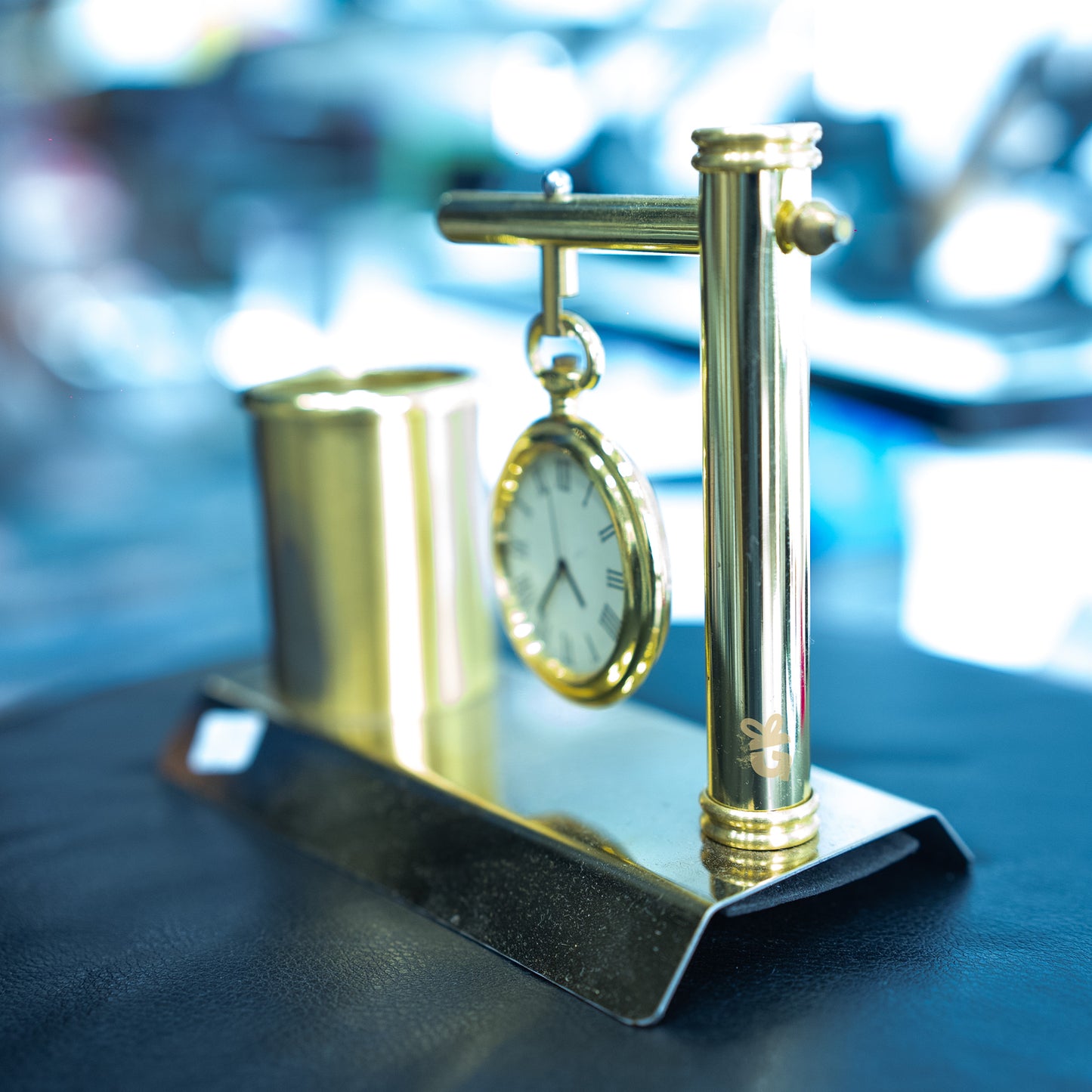 Hanging Watch and Metal Pen Stand Vintage Gold-Colored