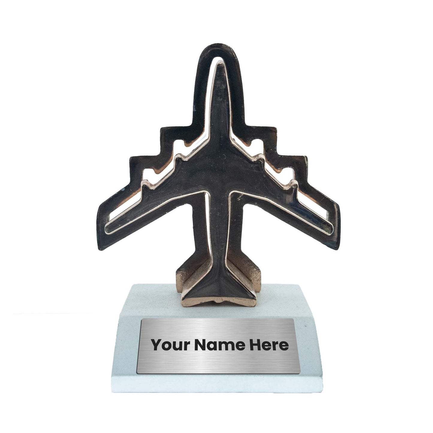 Plane-Shaped Desk Visiting Card Holder with Wooden Base and Metal Plane