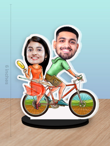 Couple on Cycle Caricature Photo Stand